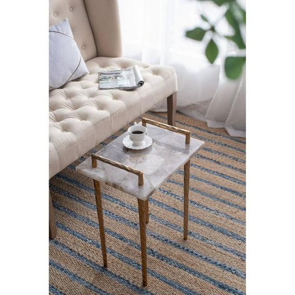 A&B Home Agate Rectangle Table with Tray - Soft Gold - Brown/Tan Agate