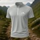 thumbnail image 1 of Blusa y camisa de manga corta con cuello alto para hombre, de verano, de color liso, ajustada, deportiva, con cremallera, de manga corta, con cuello alto., 1 of 5