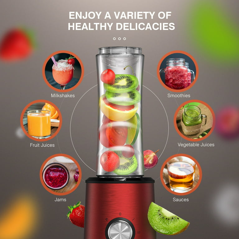 VIVEFOX Powerful Blender, Personal Blender for Shakes & Smoothies with 2  BPA-Free Portable Cups, 3 Speeds, Silver 