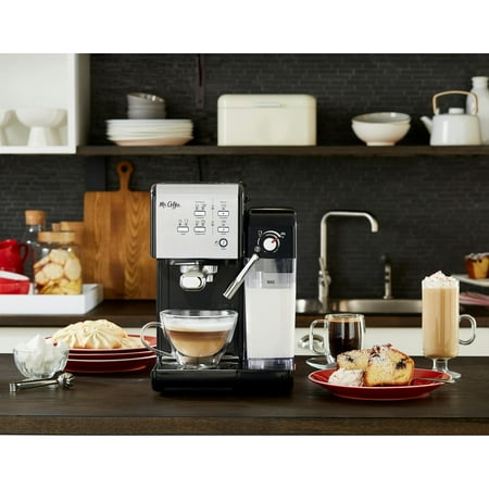 Mr. Coffee - Espresso Machine with 19 bars of pressure and Milk Frother - Stainless Steel