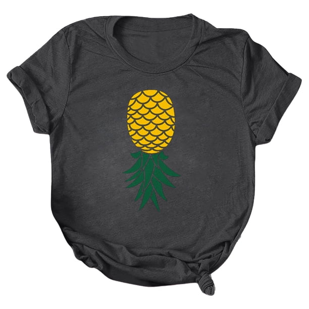 Gibobby Playera Manga Corta para Mujer Mujeres Casual Piña Impresión Mangas Cuello Redondo Camiseta Suelta Blusa Tops(Gris oscuro,CH)