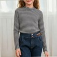 thumbnail image 3 of NORO ARK Girls Striped Mock Neck Long Sleeve Shirts (3-15) Soft Ribbed Knit Slim Basic Layering Fall Casual Acrylic Spandex Tees Gray Size 12, 3 of 6