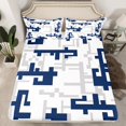 thumbnail image 2 of Manfei Modern Geometric Aesthetic Queen Sheet Sets,Pixel Geometric Flat Sheet,Deepblue Gray White Queen Fitted Sheet For Boys,Ultra Soft Home Decor,4pcs, 2 of 7