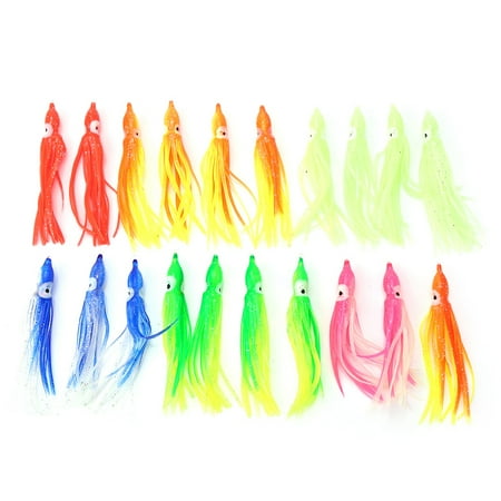 Jadeshay Squid Fishing Lures - 20pcs Mixed Color Squid Skirt Bait - 10 Types Saltwater Soft Sea Fishing Lures(9CM)