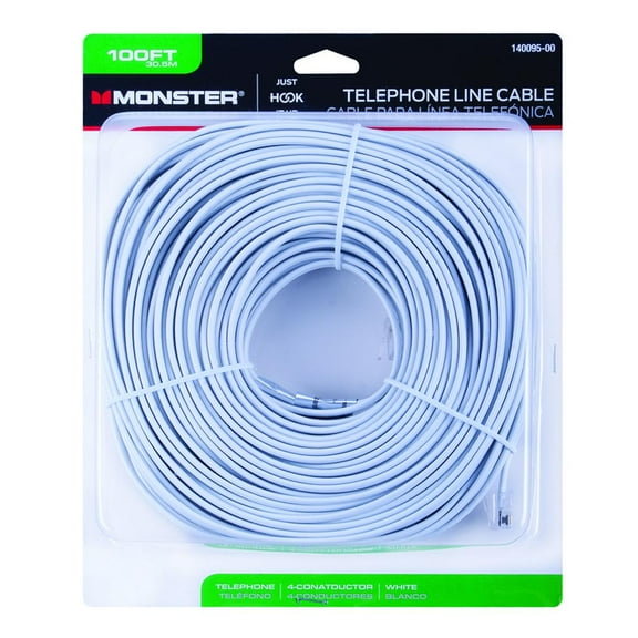 Monster Jhiu 140095-00 100 ft. White Modular Telephone Line Cord - pack of 2