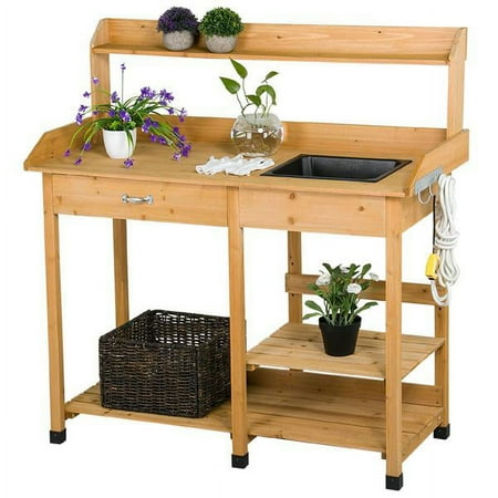Alden Design Fir Wood Potting Bench with Removable Sink