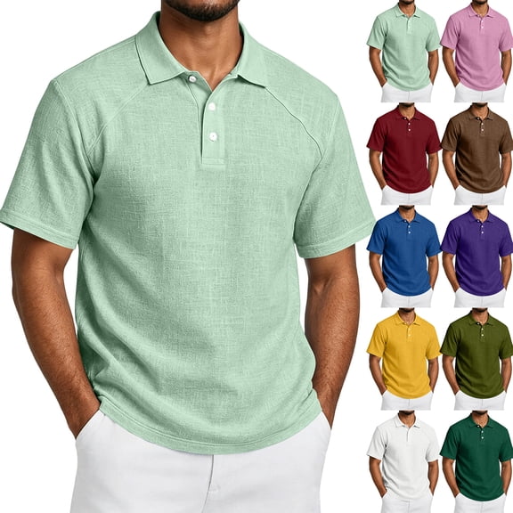 Trgacdwlo Men's Polo Shirts Linen Raglan Men's Short Sleeve Shirts Summer Lightweight Sun Protection Golf Polo Shirt Men Light pink M