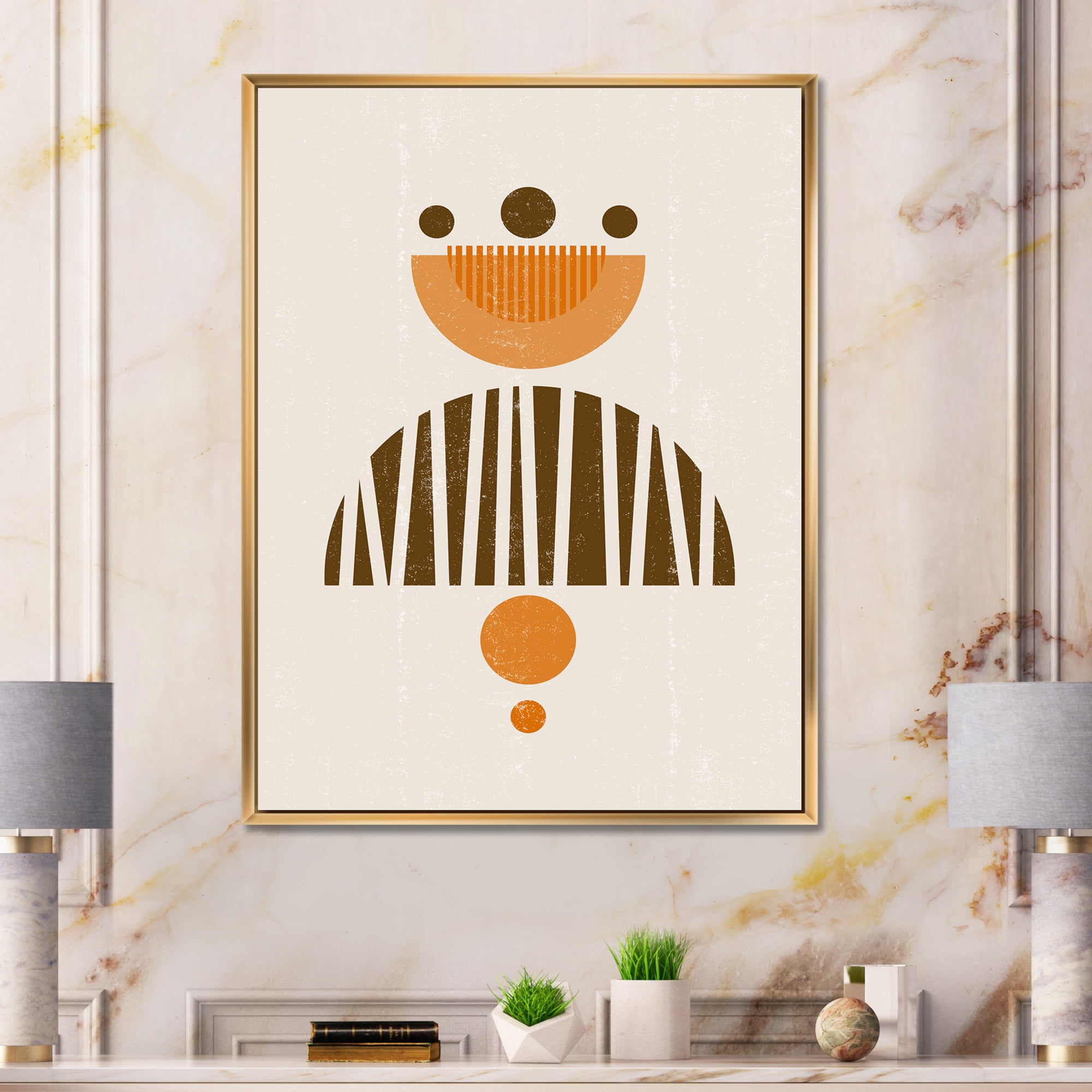 Designart 'Abstract Minimal Moon and Sun In Earth Tones IV' Modern Framed Canvas Wall Art Print