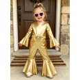 thumbnail image 5 of vastwit Little Girls Shiny Metallic Flare Jumpsuit Disco Themed 70s Birthday Party Outfit Gold 5T, 5 of 7