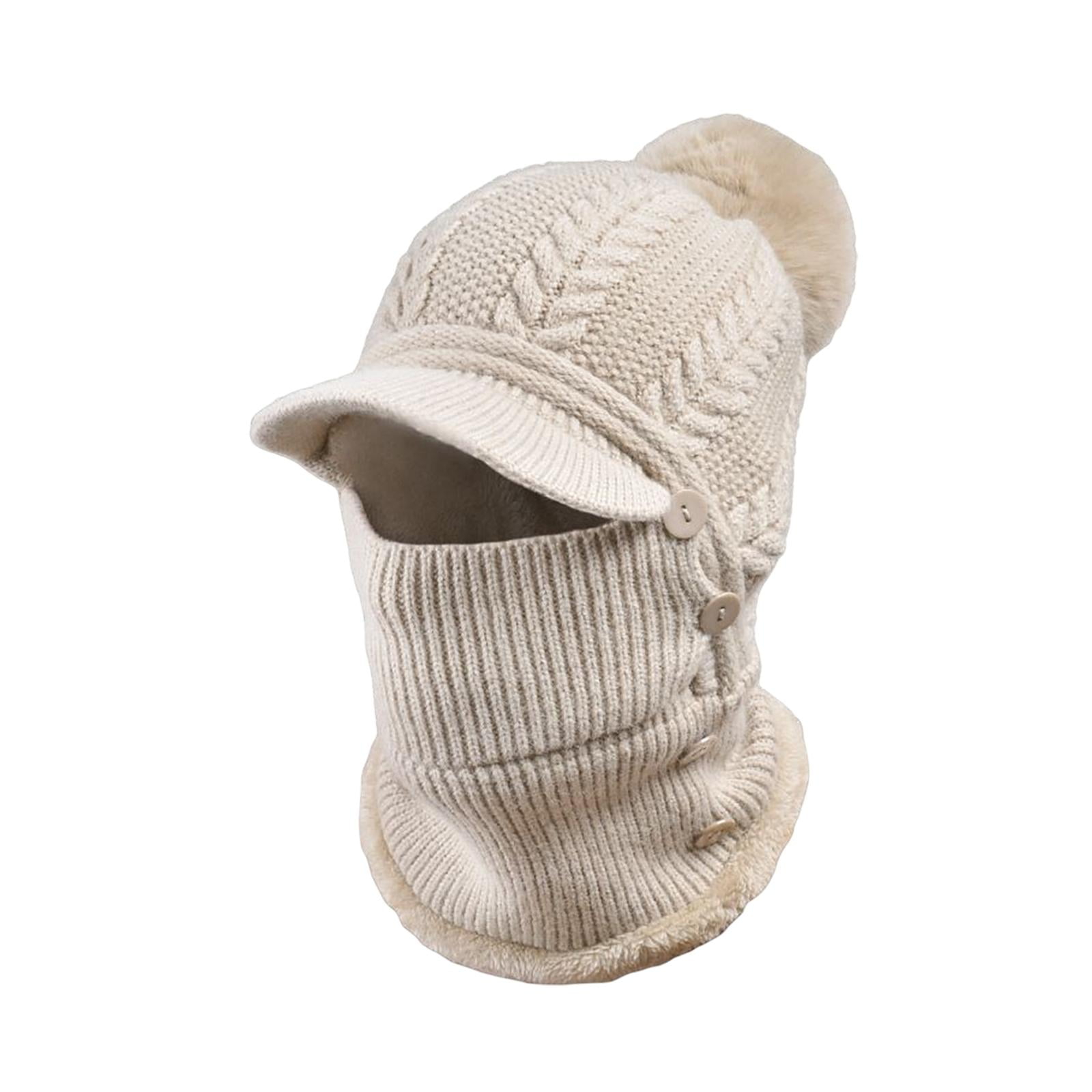 DimyFew Elastic Knitted Beanie Hat Neck Gaiter Breathable Button Warmer Winter Ski Mask Khaki
