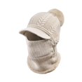 thumbnail image 2 of Pasamontañas de punto térmico, gorro, bufanda para el cuello con pompón, botón calentador, gorro de protección, máscara de esquí de invierno, gorro , Khaki DYNWAVEMX pasamontañas para motocicleta, 2 of 8