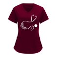 thumbnail image 1 of Womens Scrub Top V-neck Solid Color Overalls Partial Positioning Printing Short Sleeve Working Uniform Tops, 1 of 6