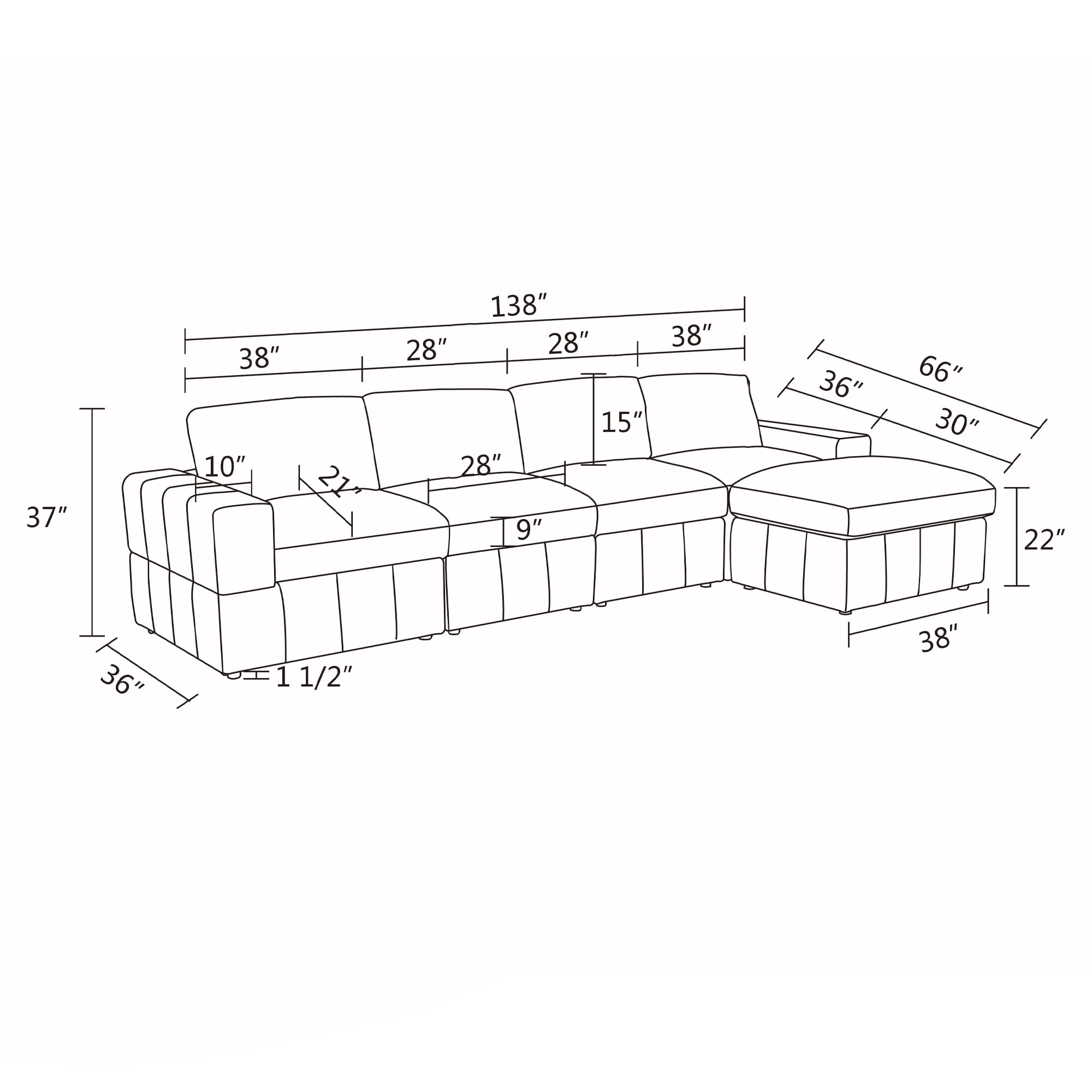 Aukfa Sectional Sofa, 138" Oversized Modular Couch with Ottoman for Living Room, Corduroy, Green