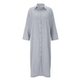 thumbnail image 3 of Women Stripe And Linen Shirt Dress Casual Loose Maxi Dresses, 3 of 5