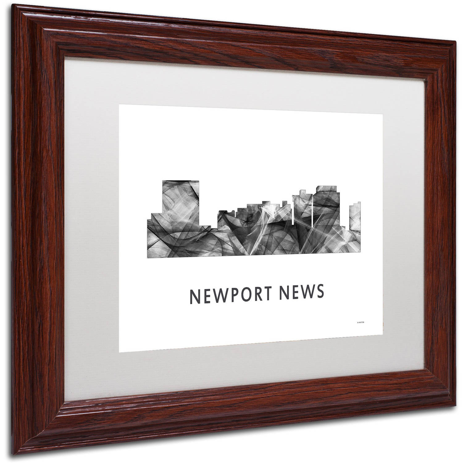 Trademark Fine Art 'Newport News VA Skyline WB-BW' Canvas Art by Marlene Watson, White Matte, Wood Frame