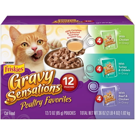 Purina Friskies Gravy Sensations Poultry Favorites Wet Cat Food Variety Pack- (12) 3-oz. Pouches