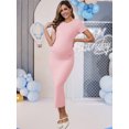 thumbnail image 5 of DARING DIVA Women's Soft Bodycon Midi Side Ruched Ribbed Maternity Dress M Pink, 5 of 8