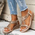 thumbnail image 4 of Mepaouo Womens Wedge Sandals Elastic Ankle Strap Rhinestone Summer Flower Shoes Slip on Sandals, 4 of 5