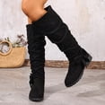 thumbnail image 4 of Black Womens Mid Calf Boots Knee High With Bow Detail Block Heel for Casual Winter Wear Available In Dark Shade Size 5.5, 4 of 9