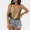 thumbnail image 4 of JGGSPWM Women's Loose Fit Satin Tank Tops Sleeveless V Neck Cami Camisole Blouse Shirt Khaki S, 4 of 8