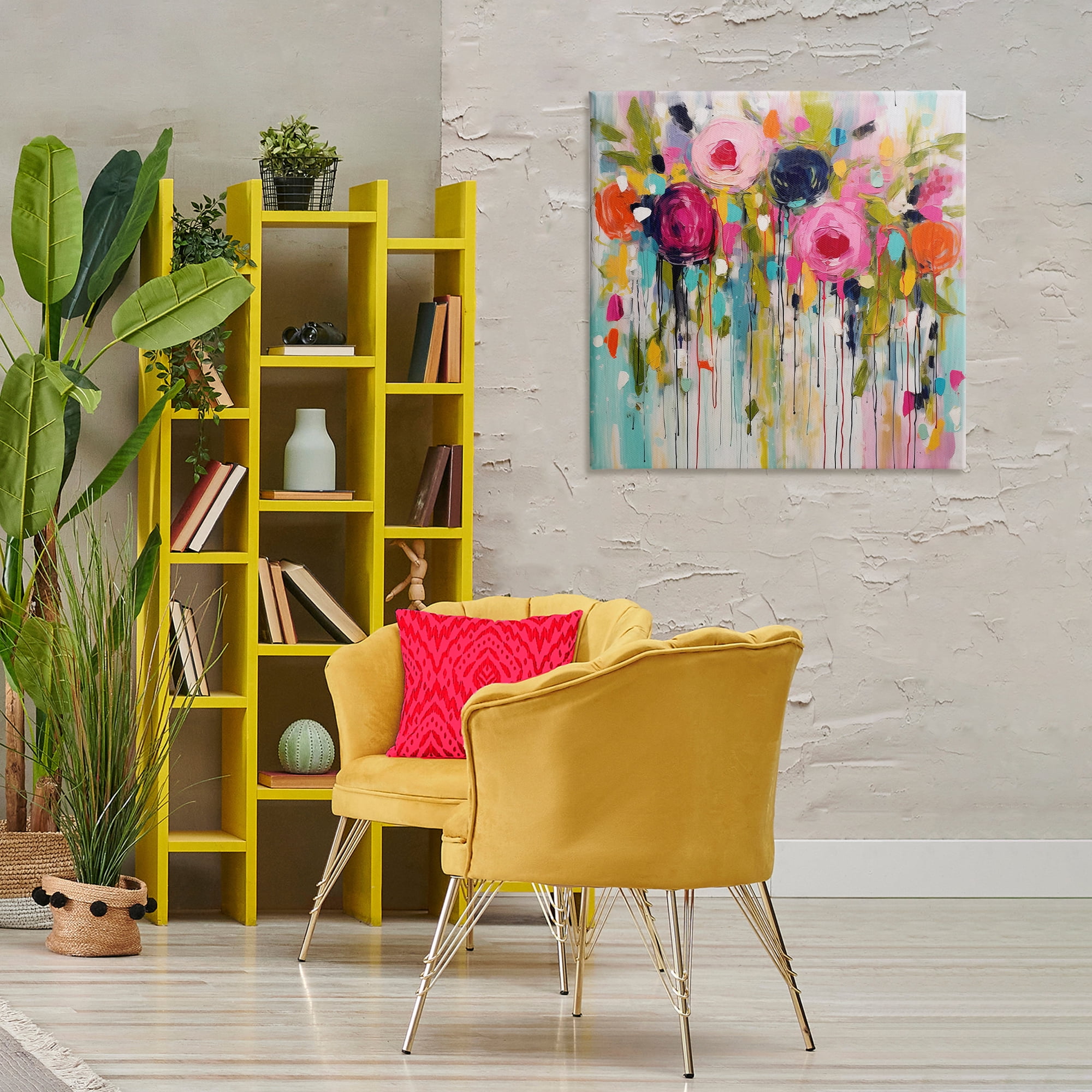 Stupell Industries Paint Drip Roses Plants & Flowers Painting Wrapped Canvas Art Print Wall Art, 30 x 30