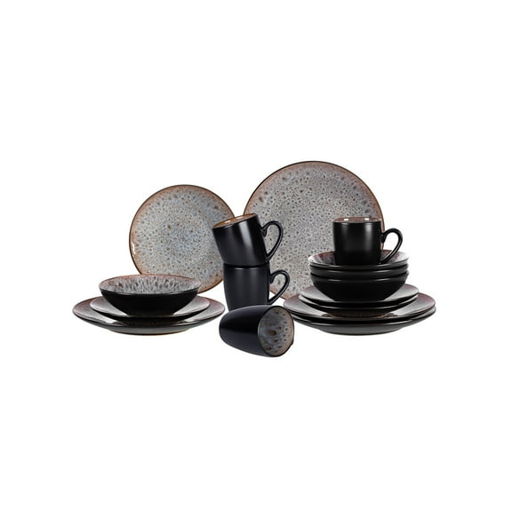 HomeVss 16-Piece plates and bowls sets - Serves 4, Stoneware Dinner Set Reactive Glaze (Beige)