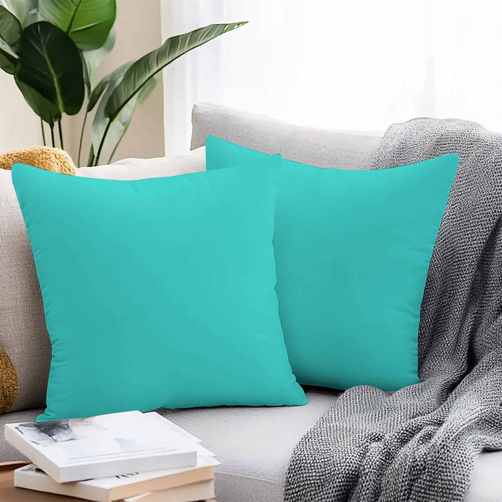 Boanket Outdoor Pillow Covers 16 x 16 Inches, Turquoise Waterproof Throw Pillow Cover Set of 2, Modern Pure Turquoise Decorative Square Cushion Covers for Patio/Tent/Couch/Garden