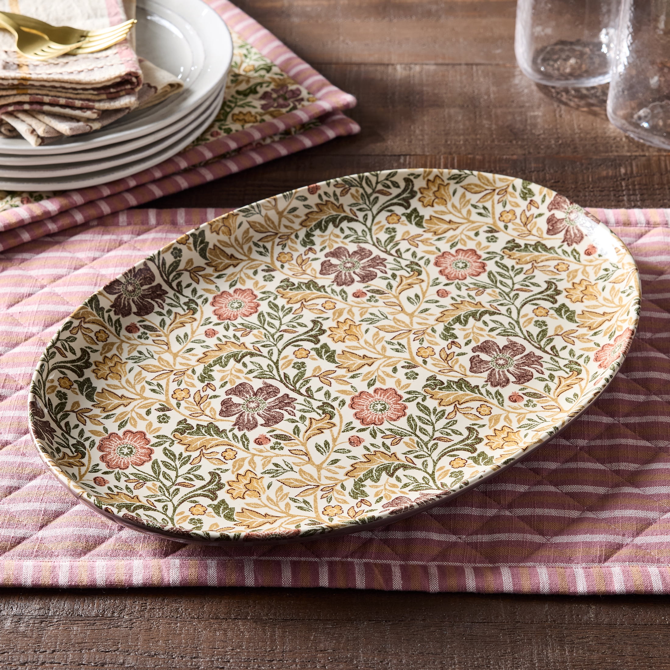 Better Homes & Gardens Edith Vine Floral Stoneware 16 in Oval Serving Platter
