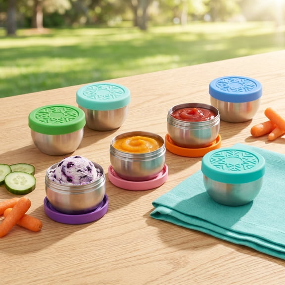 Leakproof Stainless Steel Salad Dressing Containers with Lids – Reusable Sauce Cups for Lunch Boxes, Picnics, Travel, Meal Prep & Kitchen Storage – Multi-Color Silicone Lids