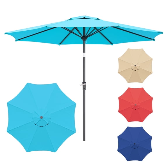 9 ft Tilt Outdoor Market Patio Umbrella, 8 Fiberglass Ribs & Easy Crank Lift – Teal