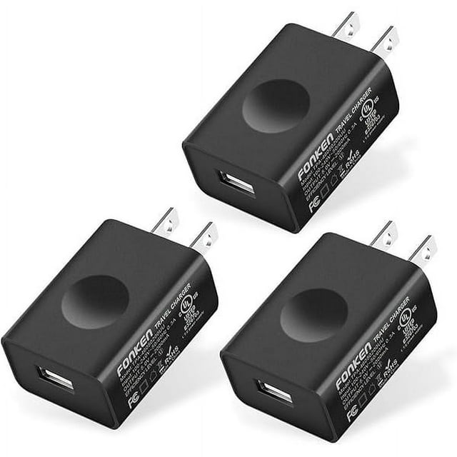 FONKEN USB Wall Charger, 3-Pack 5V 2A Power Adapter Universal Travel USB Plug Cell Phone Block Cube Compatible With iPhone, iPad, Google Nexus, Samsung, LG, HTC, Moto, Kindle and More