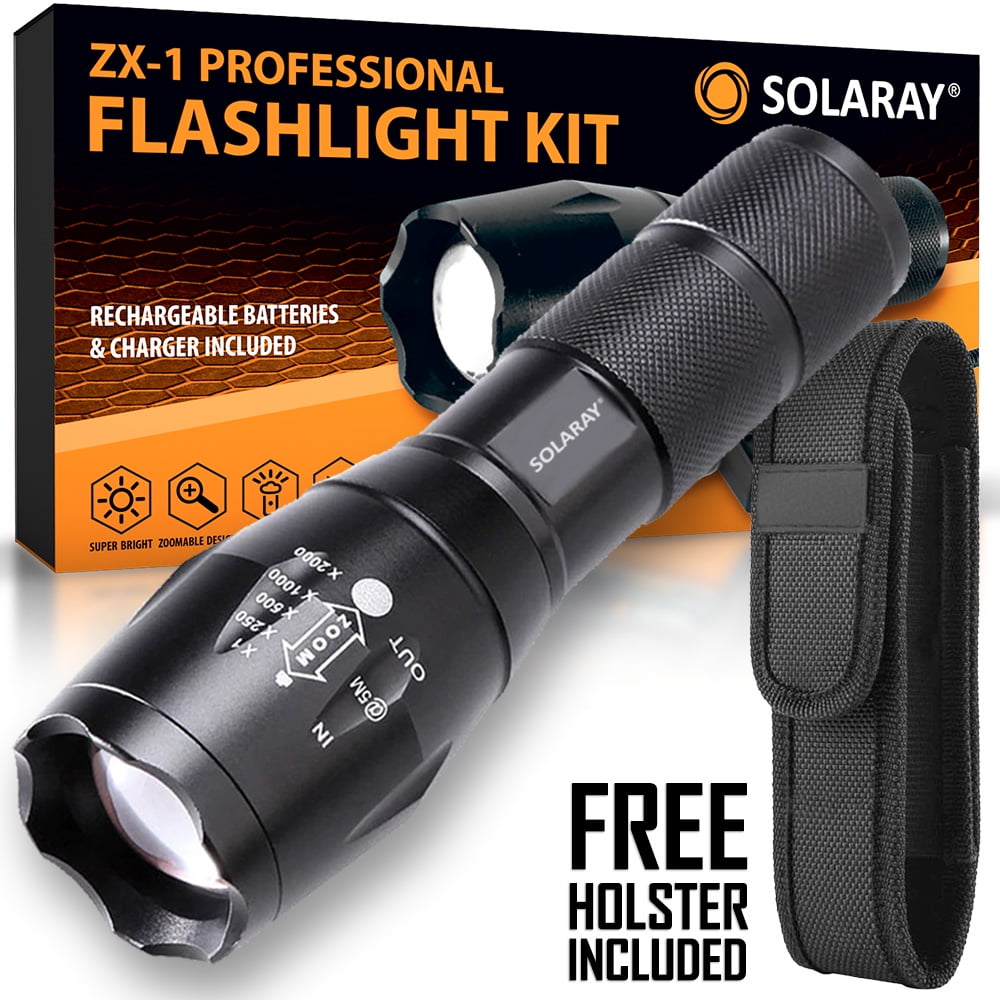 Solaray FLA-ZX1-KIT ZX-1 Rechargeable LED Tactical Flashlight Kit