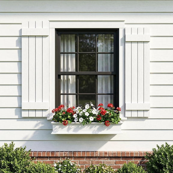 Barara King Shutters for Windows with Premium Board and Batten, Modern Shutters with Two Horizontal Rails and Easy Mount for Farmhouse, Home Office, Living Room, Bedroom, White(14"*47")