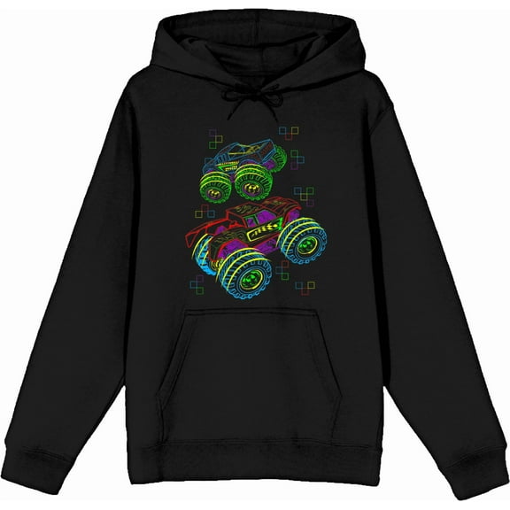 Colorful Line Art Car Adult Black Long Sleeve Hoodie-Medium