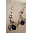 thumbnail image 1 of Fine Oxidized Silver &  Blue Sapphire Dangling Earrings Handmade Genuine 925 Sterling Silver for Women, 1 of 3