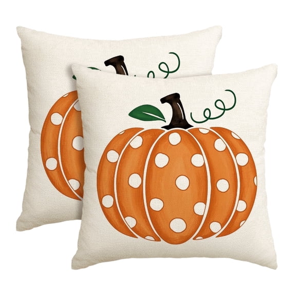 Sm:)e 18x18 Inch Fall Pillow Cover Set of 2 Polka Dots Pumpkin Decorative Outdoor Cushion Cover