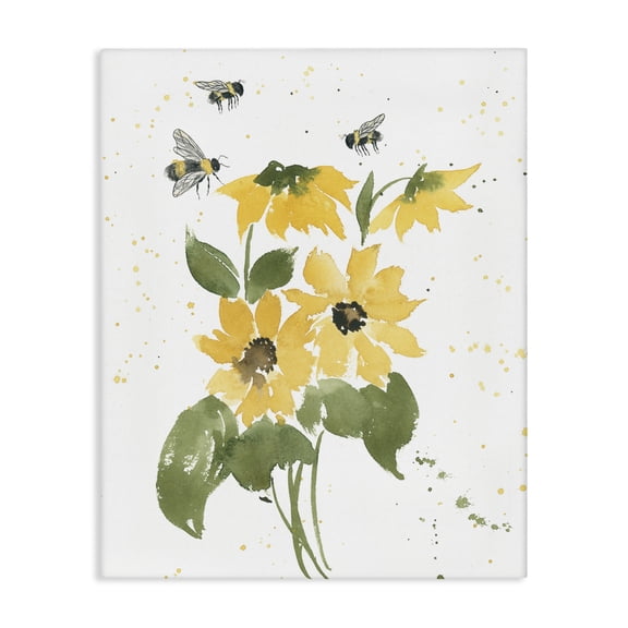 Stupell Industries Bumble Bees & Daisies Botanical & Floral Painting Gallery Wrapped Canvas Art Print Wall Art, 16 x 20
