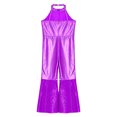 thumbnail image 6 of iiniim Kids Girls Disco Outfit 70s 80s Prom Sparkle Flare Jumpsuit Rave Party Full Bodysuit Purple 16, 6 of 7