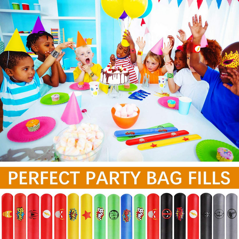 Powiller Slap Bracelets 36 Pcs Superhero Slap Bands Fun and Super Slap Wrist Bands with 18 Differents Colorful Patterns Party Bag Fillers Gift Party