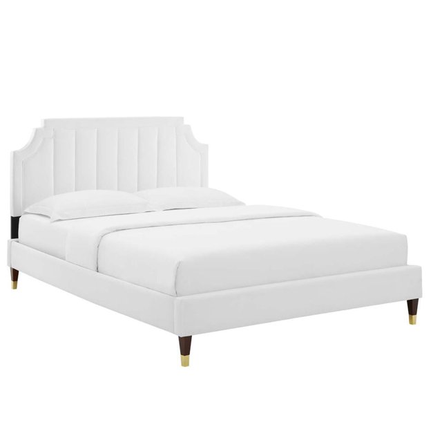 Modway Sienna Lit Plateforme Grand Format en Velours de Performance de Style Moderne, Blanc