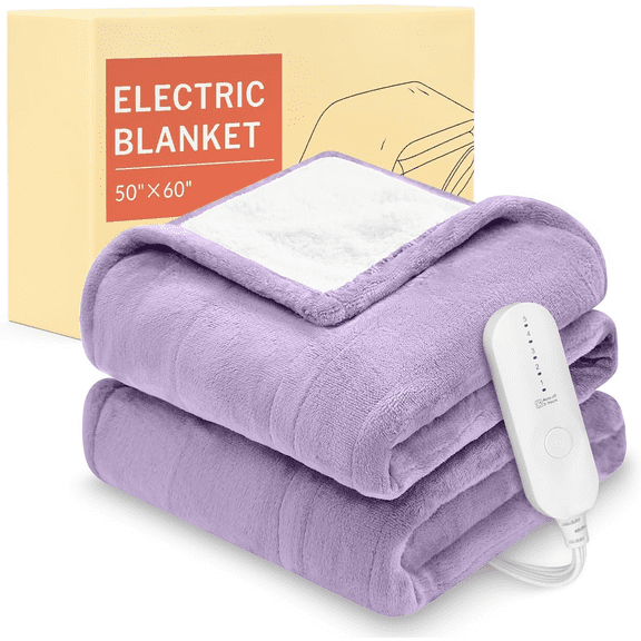 LuxeHeat Heated Blanket Electric Blanket, Soft Flannel Sherpa Heated Throw, Heating Blanket with 5 Heat Settings, 3 hrs Timer Auto Shut Off (50x60 inches, Purple)