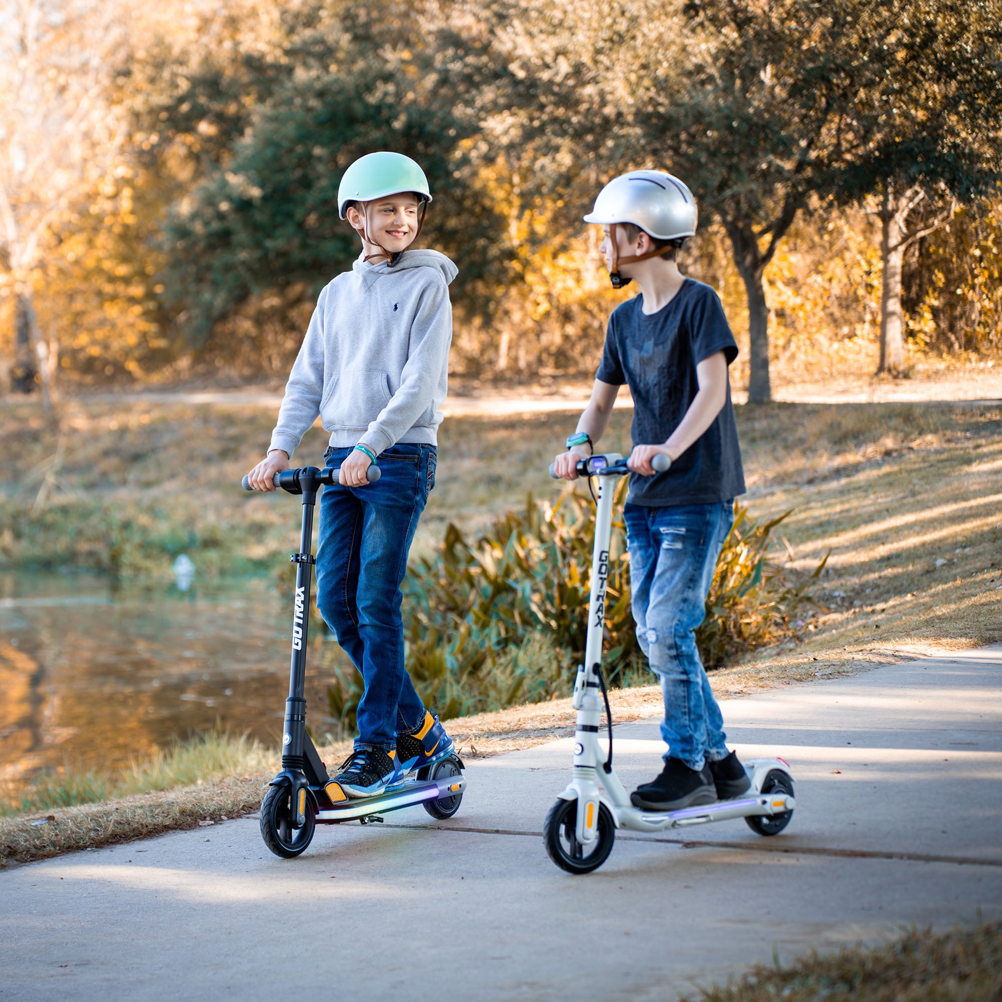 GOTRAX XR Glow Kids Electric Scooter, 10 MPH, 11 Miles Long Range, LED Light-Up Deck, Foldable, Ages 6+