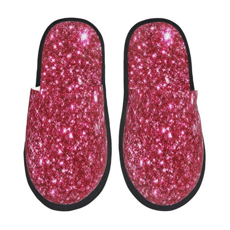 Balery Pink Glitter Slient Indoor Furry Fleece Comfort House Shoes Soft Non-Slip Home Shoes Cotton slippers House Slippers-- Large