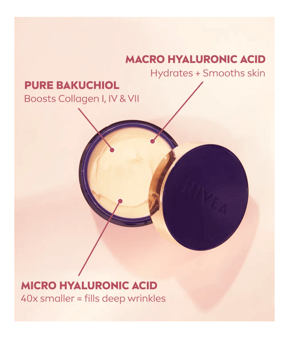 Nivea Cellular Expert Lift Pure Bakuchiol + HA Anti-Age Night Face Cream 50ml / 1.7 fl oz - 3 Pack