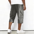 thumbnail image 6 of Dwelliawo Corduroy Men's Cargo Shorts Casual Capri Shorts Long Multi-Pockets 3/4 Pants Summer Hiking Elastic Waist Below Knee Pants Gray XL, 6 of 10
