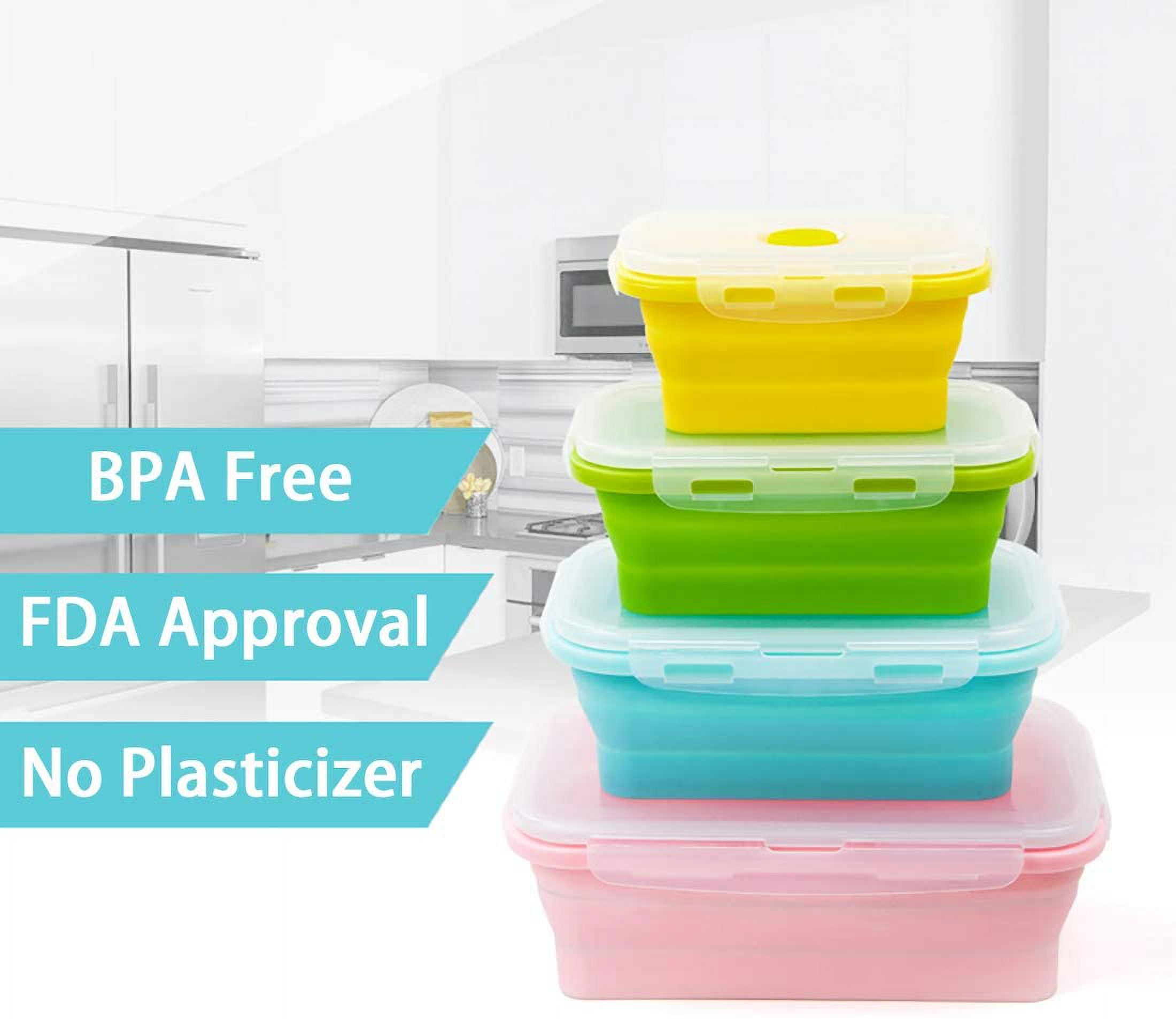 Collapsible Silicone Lunch Bento Box, Portable Food Storage Container Outdoor Picnic Box Space Saving, Microwave, Dishwasher and Freezer Safe, 3 Pcs Set (Four Colors Set)