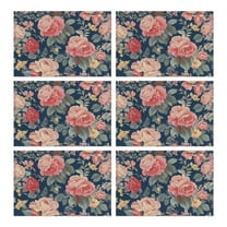 Pioneer Flower Floral Print Pattern Summer Placemats Table Placemats Set Of 6-Linen Kitchen Washable Placemats Table Mats 12x18 Inch Non-Slip Heat Resistant