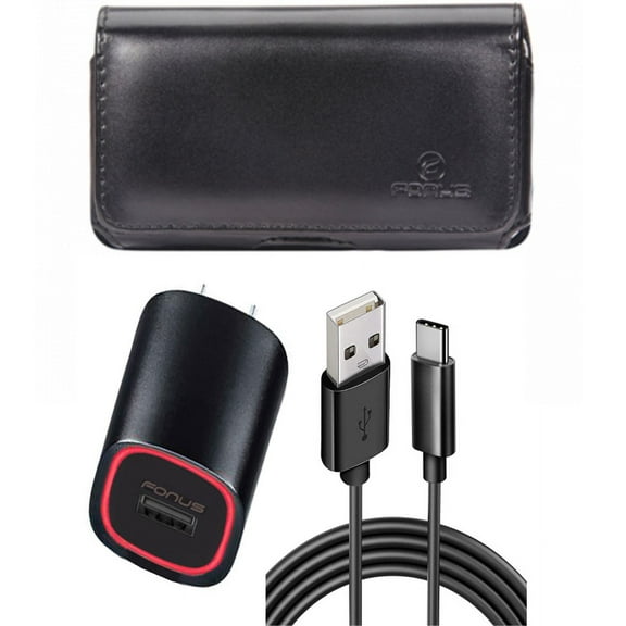 Home Charger & Case Belt Clip for iPhone 15 Pro Max - Fast 18W USB Cable 6ft TYpe-C Power and Leather Swivel Holster Cover R1O for iPhone 15 Pro Max (6.7")