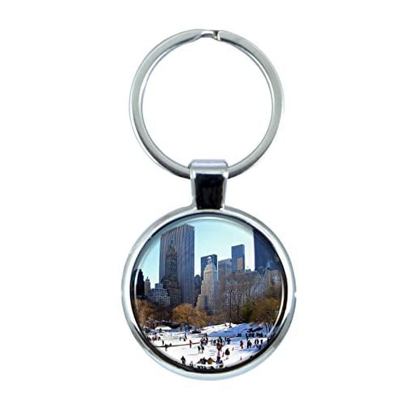 Central Park Keychain with Epoxy Dome and Metal Keyring