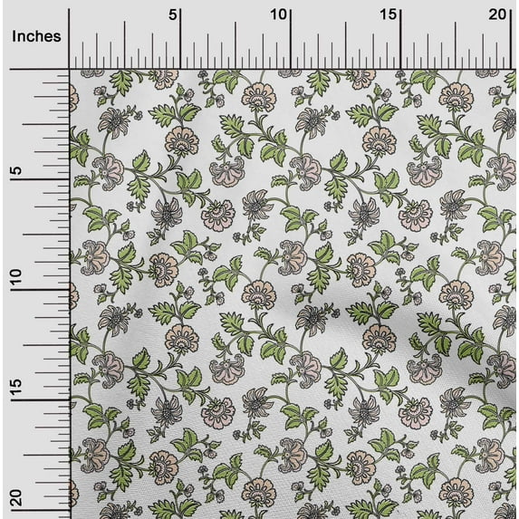 oneOone Cotton Poplin White Fabric Leaves & Flower Floral Sewing Craft Projects Fabric Prints By Yard 56 Inch Wide